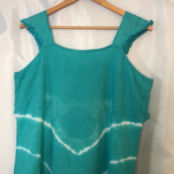 Cold Water Creek Sleeveless Tied Dyed Midi Teal Dress Size L - Picture 7 of 10